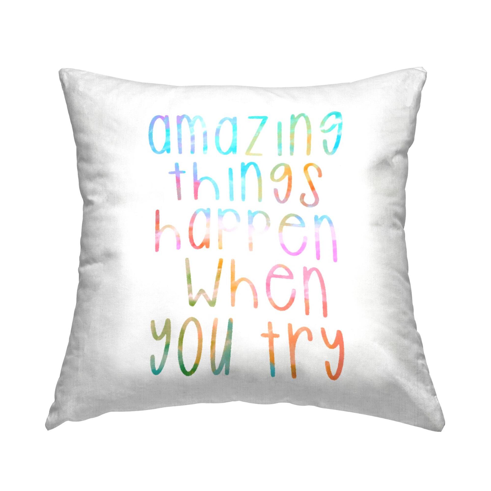 Stupell Industries Vibrant Motivational Rainbow Quote Happy Saying Throw Pillow, 18" x 18"